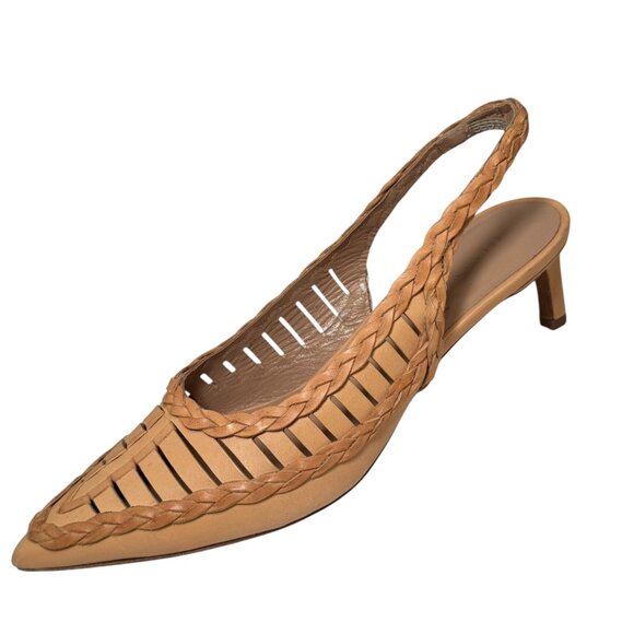 Ulla Johnson Natural Leather Slingback Braid Detail Kitten Heel size 37/6.5 - Picture 1 of 13